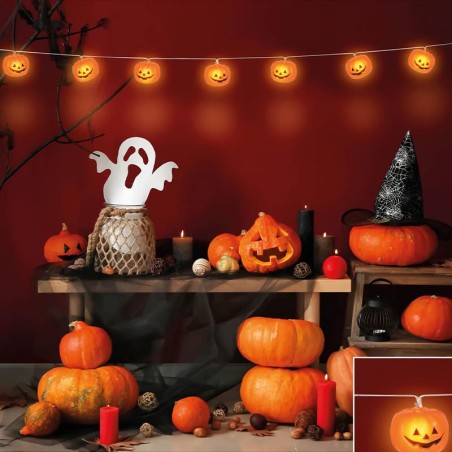 Ghirlanda LED Zucche Luminose 1,80mt Addobbi e Festoni Halloween