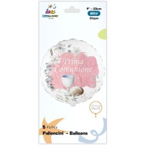 Palloncino in Foil 9" Mini Shape Prima Comunione Vintage Rosa 5pz Palloncini Foil Comunione