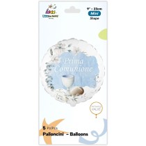 Palloncino in Foil 9" Mini Shape Prima Comunione Vintage Celeste 5pz Palloncini Foil Comunione