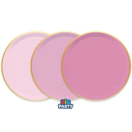 Piatto di Carta 24cm Mix di Rosa con bordo Oro "Rustic Peony" 6pz