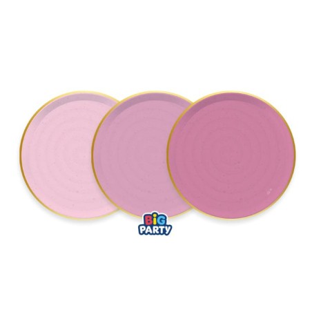 Piatto di Carta 18cm Mix di Rosa con bordo Oro "Rustic Peony" 6pz