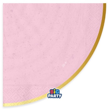 Tovagliolo di Carta Ø33cm Rosa Peonia con bordo Oro "Rustic Peony" 16pz