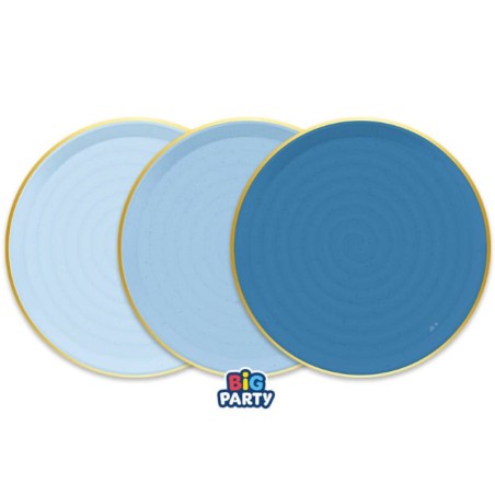 Piatto di Carta 24cm Mix di Azzurro con bordo Oro "Rustic Ocean" 6pz