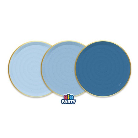 Piatto di Carta 18cm Mix di Azzurro con bordo Oro "Rustic Ocean" 6pz