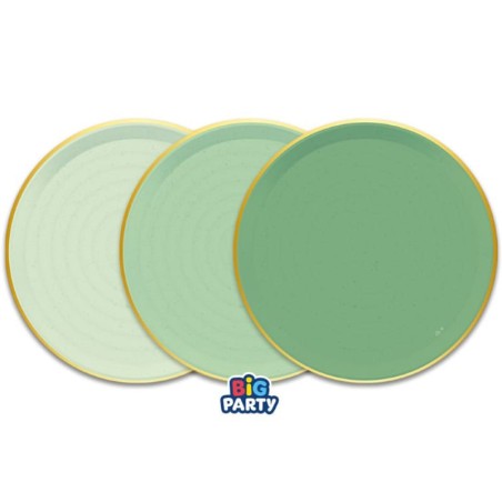 Piatto di Carta 24cm Mix di Verde con bordo Oro "Rustic Botanic" 6pz