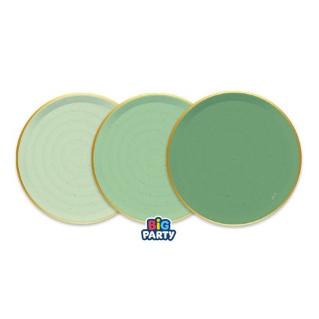 Piatto di Carta 18cm Mix di Verde con bordo Oro "Rustic Botanic" 6pz