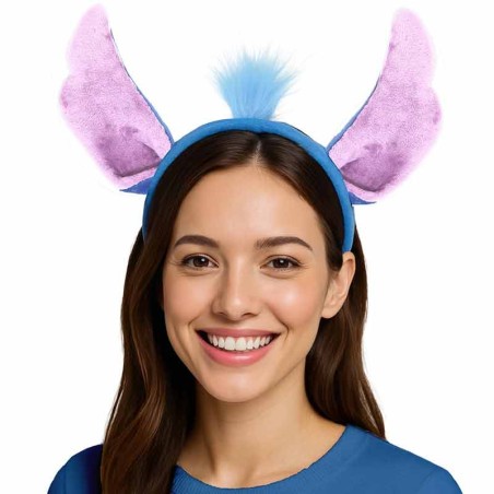 Cerchietto per Capelli in Ciniglia Azzurro con Orecchie Rosa Stitch & Angel