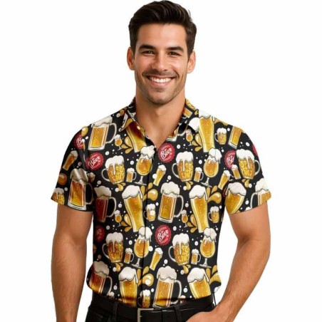 Camicia Nera con Bicchieri, Pinte e Boccali di Birra Taglia L Oktoberfest Birra