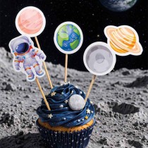 Mini Cake Topper di Carta Astronauta e Pianeti nell'Universo "Universe" 5pz Festa a tema Universo
