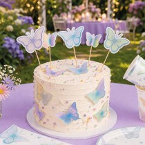Mini Cake Topper di Carta Mix Farfalle Pastello Iridescenti "Butterfly" 5pz Festa Tema Farfalla