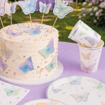 Bicchiere di Carta 250ml Farfalle Pastello Iridescenti "Butterfly" 6pz Festa Tema Farfalla