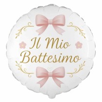 Palloncino in Foil 18" Il Mio Battesimo con Fiocchi Rosa Palloncini Battesimo Rosa