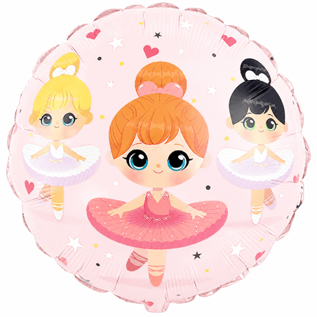 Palloncino in Foil 18" Rosa decorato con 3 Ballerine che Danzano Festa Tema Danza e Ballerine