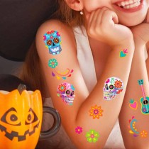 Tatuaggio Temporaneo per Halloween con Teschi Floreali Catrina 17pz Accessori Persona Halloween