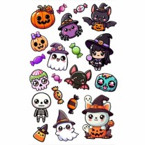 Tatuaggio Temporaneo per Halloween con piccoli Mostri Animati 20pz Accessori Persona Halloween