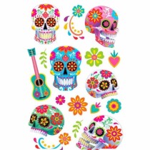 Tatuaggio Temporaneo per Halloween con Teschi Floreali Catrina 17pz Accessori Persona Halloween
