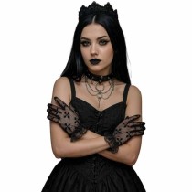 Guanti in Pizzo Neri 22cm per Halloween con Merletto e Croci Gotiche in Velluto Accessori Persona Halloween