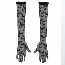 Guanti in Pizzo Neri 38cm per Halloween con Merletto e Pipistrelli in Velluto Accessori Persona Halloween
