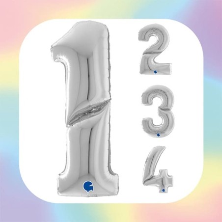 Palloncino in Foil 64" Mega Numero 0 Argento "Number Silver"