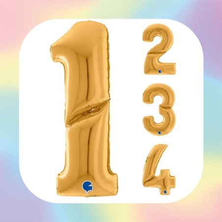 Palloncini Maxi a Forma di Numeri 64" Oro Gold