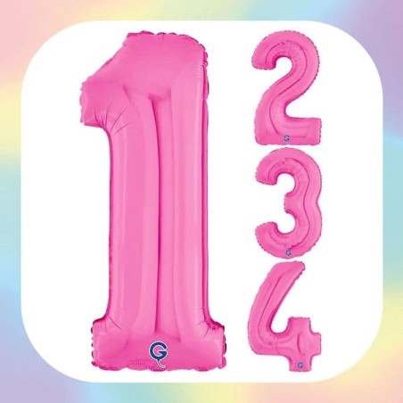 Palloncino in Foil 14" Numero 0 Fucsia "Hot Pink"