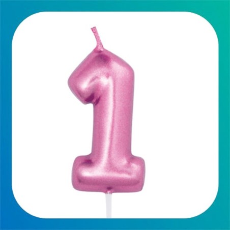 Candeline a forma di numero fucsia metallizzato da 4,5 cm