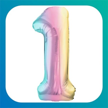Palloncini in foil a forma di numero arcobaleno pastello