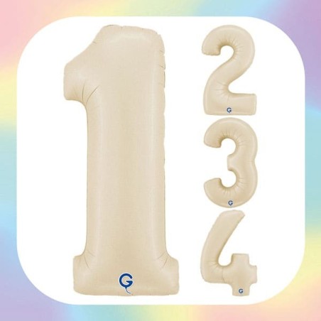 Palloncini Grandi a forma di Numero crema satinato da 14" (32cm)